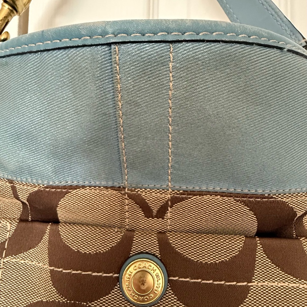 Coach Brown and Blue Monogram Shoulder Bag with Dust Bag and Coach Cleaner! - Picture 2 of 10